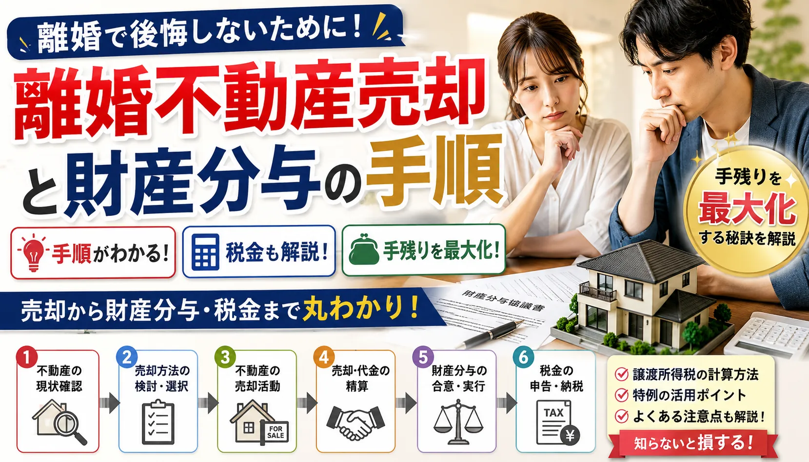 離婚不動産売却と財産分与の手順や税金まで丸わかり！手残りを最大化する秘訣を解説