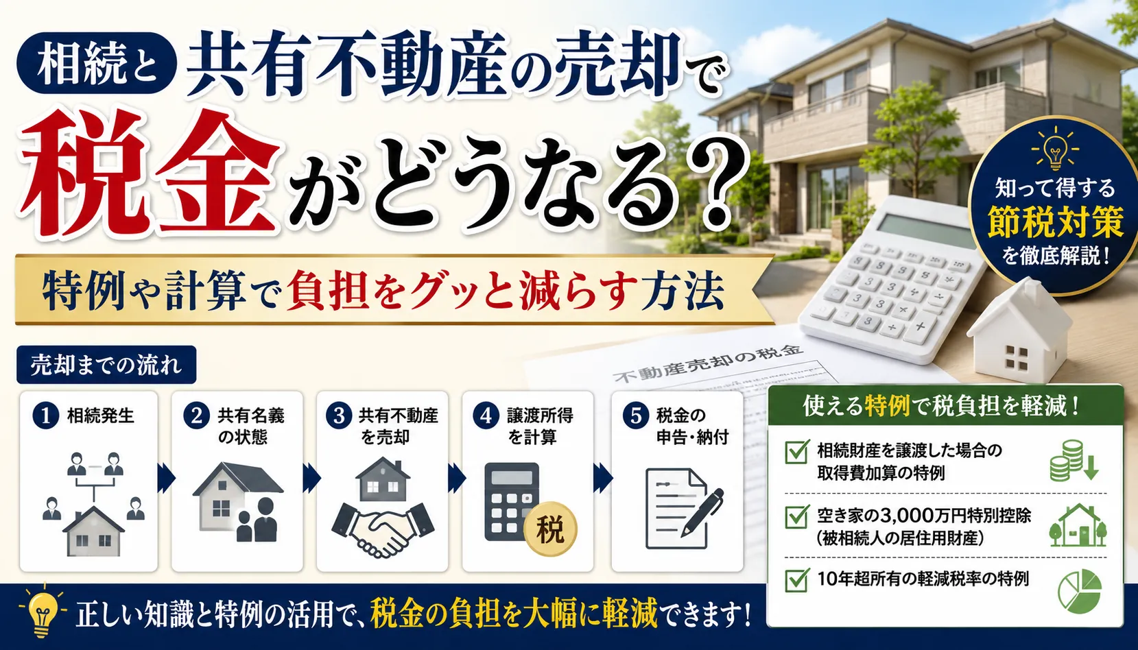 相続と共有不動産の売却で税金がどうなる？特例や計算で負担をグッと減らす方法