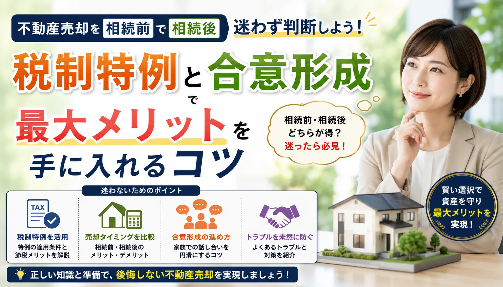 不動産売却を相続前後で迷わず判断しよう！税制特例と合意形成で最大メリットを手に入れるコツ