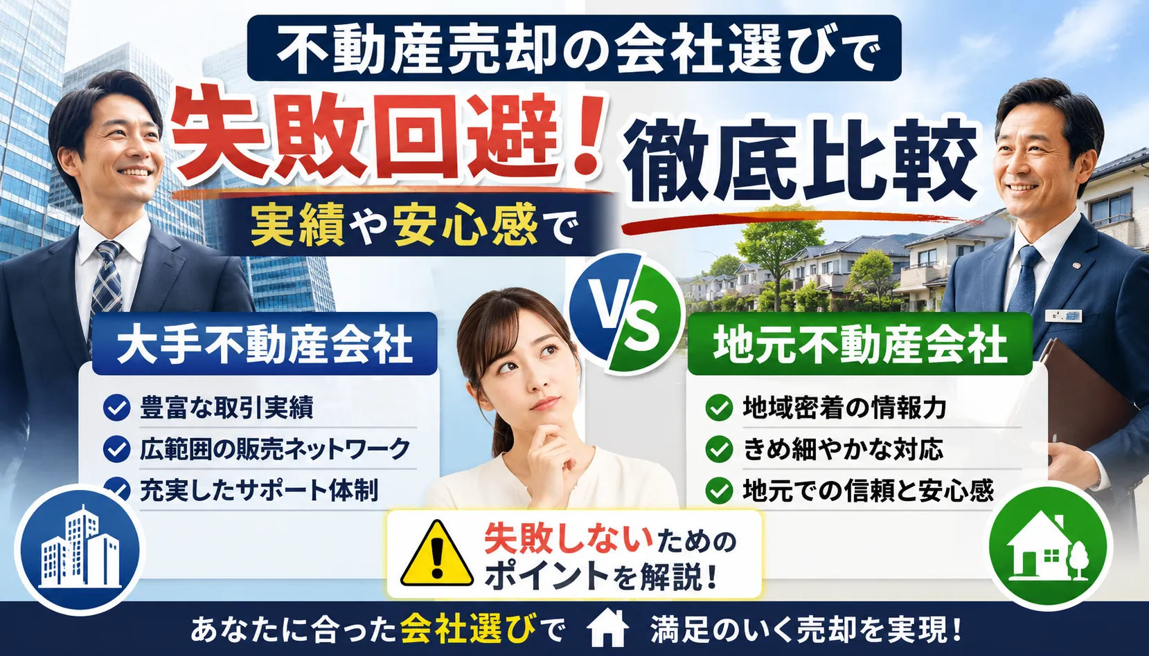不動産売却の会社選びで失敗回避!大手と地元を実績や安心感で徹底比較