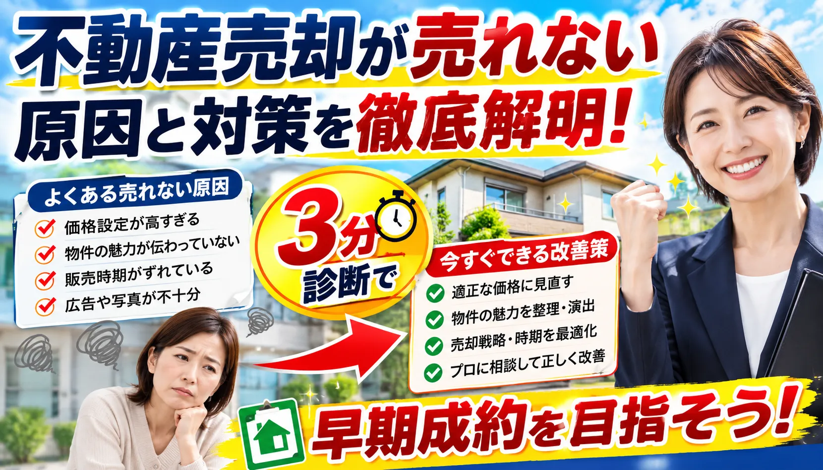 不動産売却が売れない原因と対策を徹底解明!3分診断で即改善し早期成約を目指そう