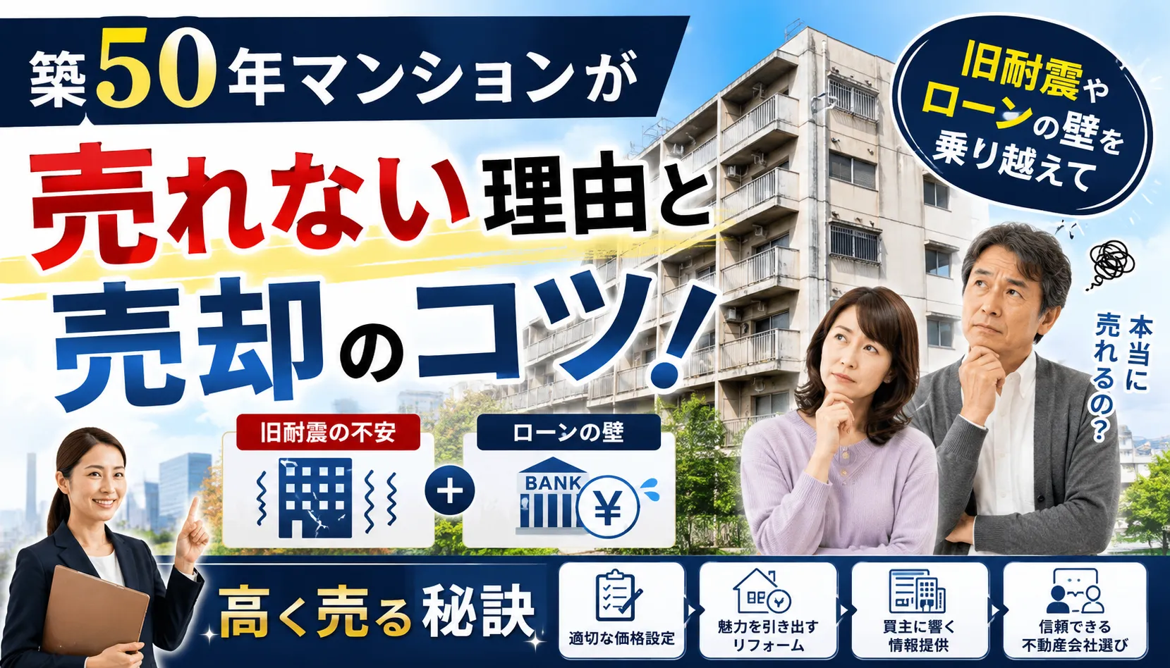 築50年マンションが売れない理由と売却のコツ!旧耐震やローンの壁を乗り越えて高く売る秘訣