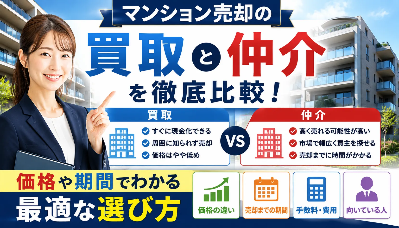 マンション売却の買取と仲介を徹底比較！価格や期間でわかる最適な選び方
